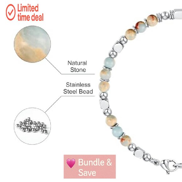 Boho Beaded Bracelet with Natural Stones, Adjustable 8.1 Inch, Recycled Material - Picture 6 of 8